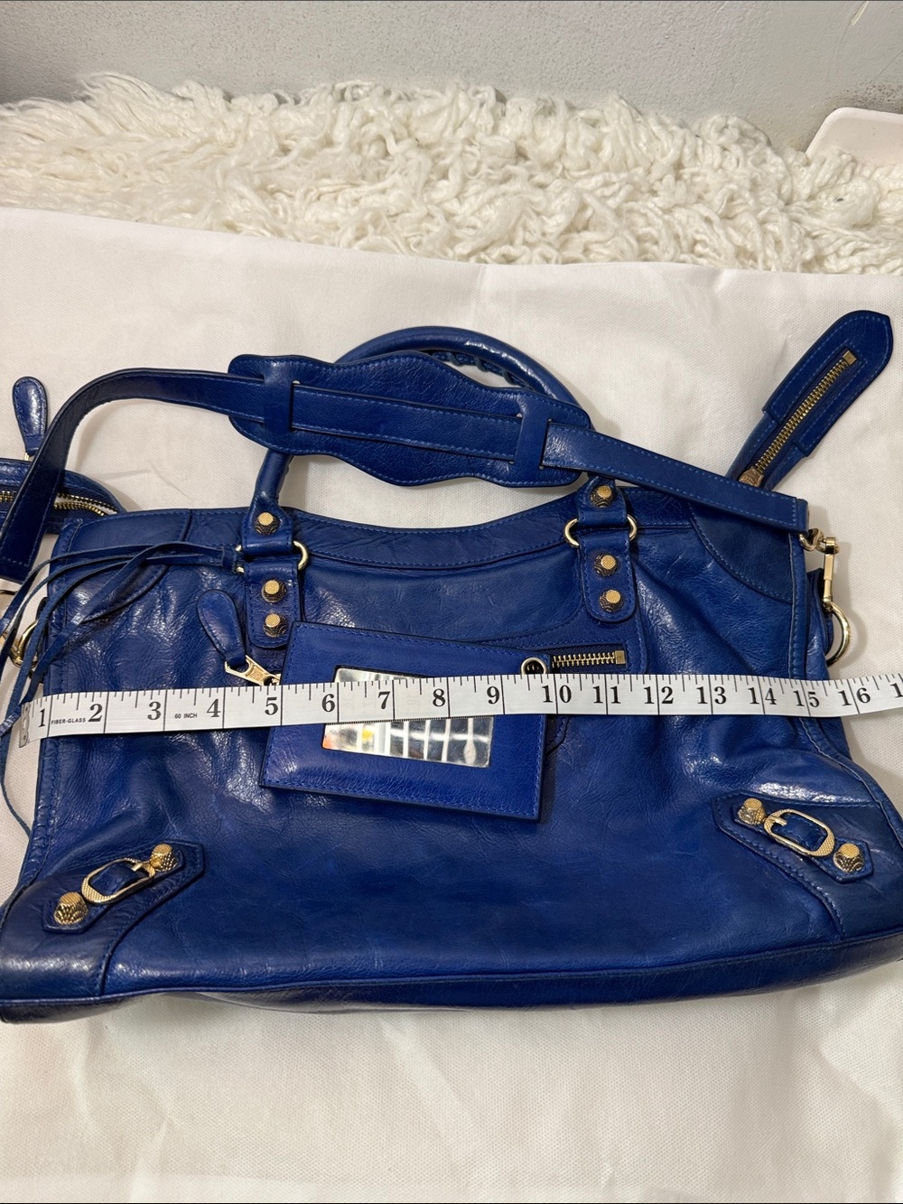 Balenciaga Blue Embossed Lambskin leather motorcycle city bag medium - Picture 15 of 16